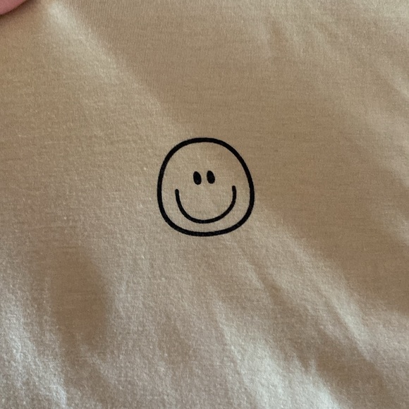 Pale yellow shein crop top with smiley face on it, - Picture 2 of 4